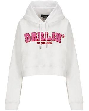 DSquared² Logo Printed Drawstring Hoodie - White