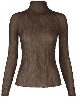 Issey Miyake High-Neck Long-Sleeved Top - Brown