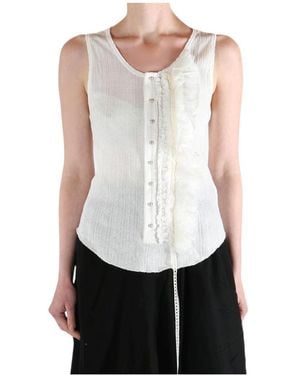 Ann Demeulemeester Creponne Ruffles Rase Serafino Tank Top - White
