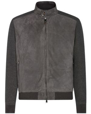 Canali Suede Wool Zipper Jacket - Gray