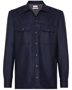 Brunello Cucinelli Flap Pocket Long-Sleeved Shirt - Blue