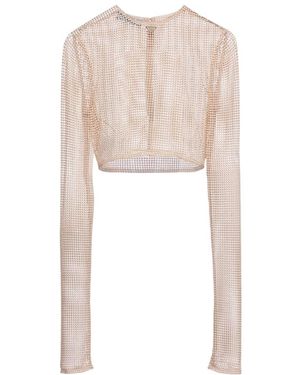 Prada All-Over Bead Embellished Cropped Top - White