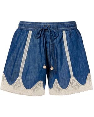 Zimmermann Awaken Lace-Trimmed Denim Shorts - Blue