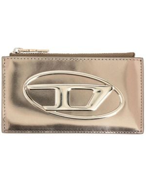 DIESEL Solid Color Leather Card Holder - Natural