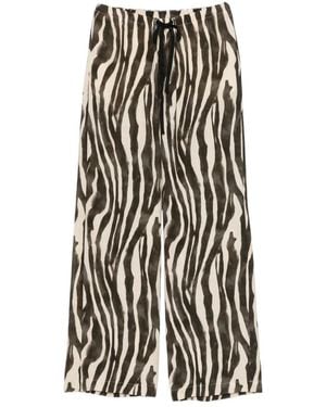 Alysi Zebra-Print Wide-Leg Trousers - Black