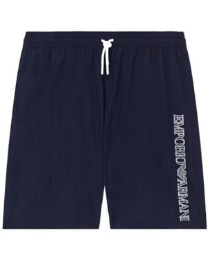 Emporio Armani Bermuda Shorts With Stitched Logo Embroidery - Blue