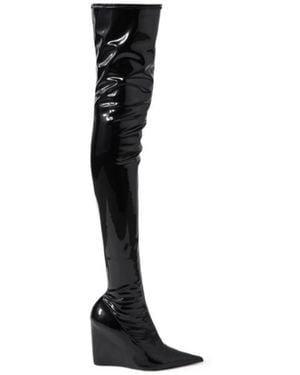 AMINA MUADDI Stretch-Latex Wedge Thigh Boots - Black