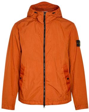 Stone Island Hooded Crinkled Nylon Jacket - Orange