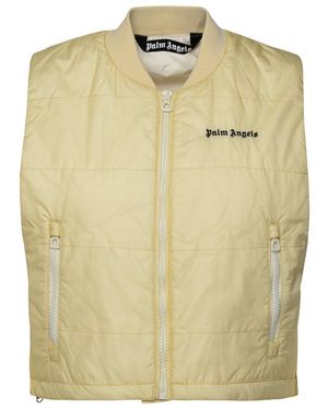 Palm Angels Logo Detailed Padded Vest - Natural