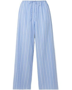 Doen Striped Organic Cotton Straight-Leg Pants - Blue