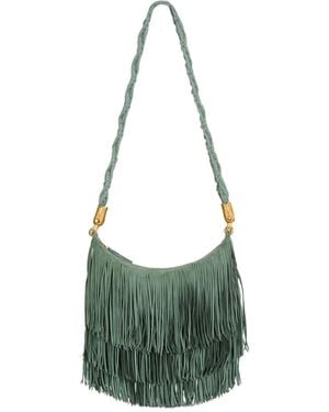 Balmain Ébène Hobo Fringed Suede Bag - Green