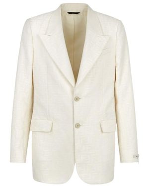Fendi Single Breasted Ff Motif Blazer - White