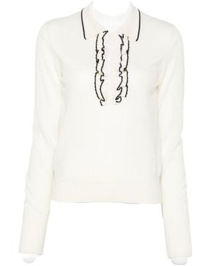 forte_forte Ruffled-Trim Polo Top - White