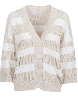 Peserico Sequin-Embellished Open-Knit Cardigan - White