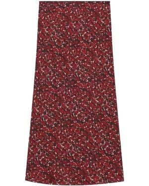 Saint Laurent Printed-Silk Midi Skirt - Red