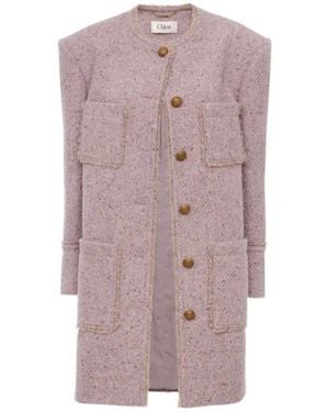 Chloé Button Patch Pocket Coat - Purple
