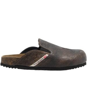 DIESEL Slip-On Leather Slippers - Brown