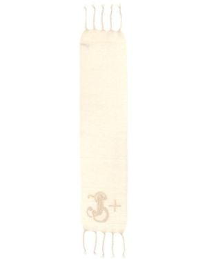 Jil Sander Logo-Embroidered Fringed Scarf - White