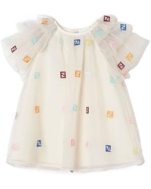 Fendi Ruffle Logo Dress - White