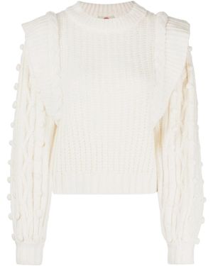 FARM Rio Braided-Detailed Crewneck Sweater - White
