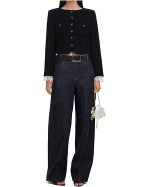Self-Portrait Button Down Jacket - Black