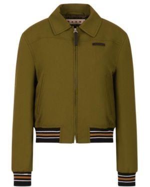Marni Logo Patch Zipped Bomber Jacket - Green