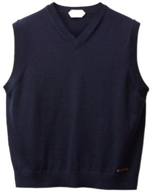Versace V-Neck Knitted Vest - Blue