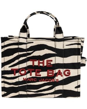 Marc Jacobs Zebra-Print Logo Detailed Medium Tote Bag - Black