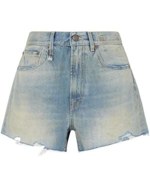 R13 Frayed Denim Shorts - Blue