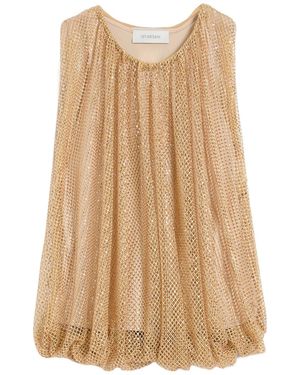 Max Mara Soft Cut Mesh Tank Top With Bubble Hem - Natural