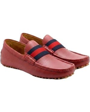 Gucci Stripe Detailed Slip-On Driving Loafers - Red