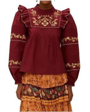 FARM Rio Ruffled Embroidered Top