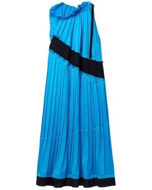 3.1 Phillip Lim Pleated Layered Ruffled Satin And Crepe De Chine Midi Dress - Blue