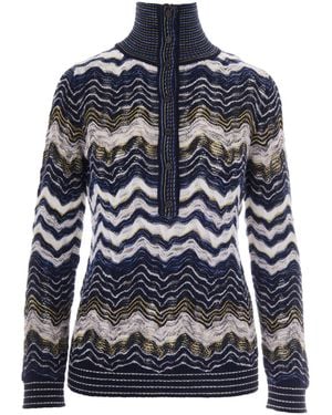 Missoni Long-Sleeve High-Neck Knit Top - Blue