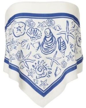 Jonathan Simkhai Printed Linen-Blend Bandeau Top - Blue