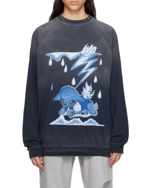 we11done Round-Neck Long-Sleeved Hoodie - Blue