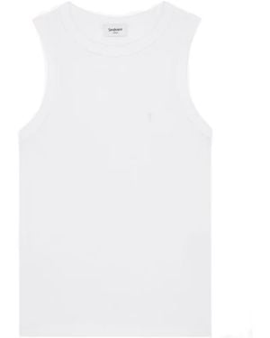 Saint Laurent Cassandre Embroidered Tank Top - White