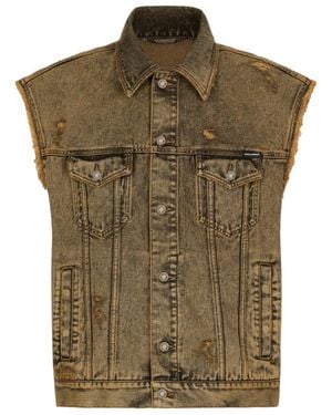 Dolce & Gabbana Overdyed Sleeveless Denim Jacket - Green