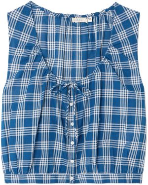 Doen Theo Cropped Checked Organic Cotton Top - Blue