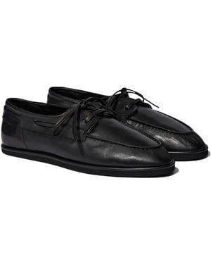 AURALEE Lace-Up Boat Shoes - Black