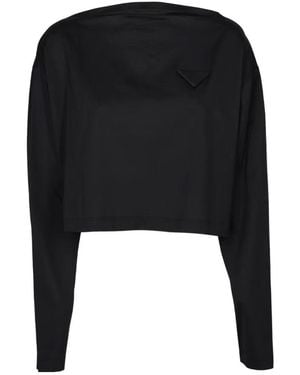 Prada Lace-Up Cropped T-Shirt - Black
