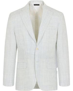 Brioni And Sky Checked Silk Seersucker Soffio Blazer - White
