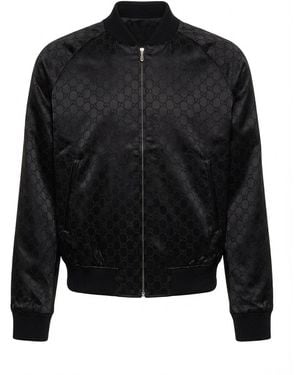 Gucci Gg Cotton Satin Zip Jacket With Piping - Black