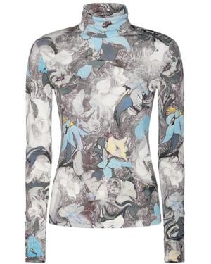 Tory Burch Floral Printed Turtleneck Top - Blue