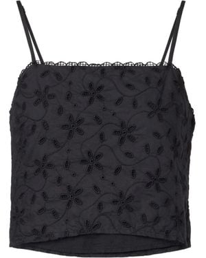 Posse Salma Embroidered Cropped Top - Black