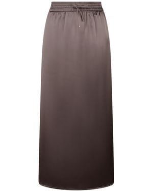 Herno Drawstring-Waist Side-Slit Satin Midi Skirt - Brown