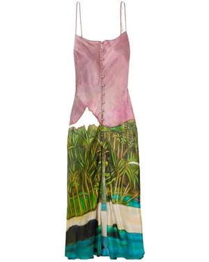 Donde Esteban Printed Silk-Satin Midi Dress - Multicolour