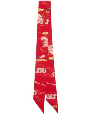 Burberry Skinny Watercolor Ekd Silk Scarf - Red