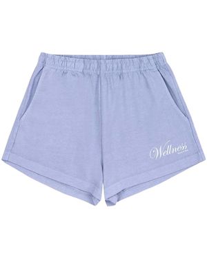 Sporty & Rich Avenue Disco Logo-Print Mini Shorts - Blue