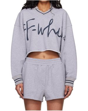 Off-White c/o Virgil Abloh Logo Print V-Neck Sweatshirt - Grey